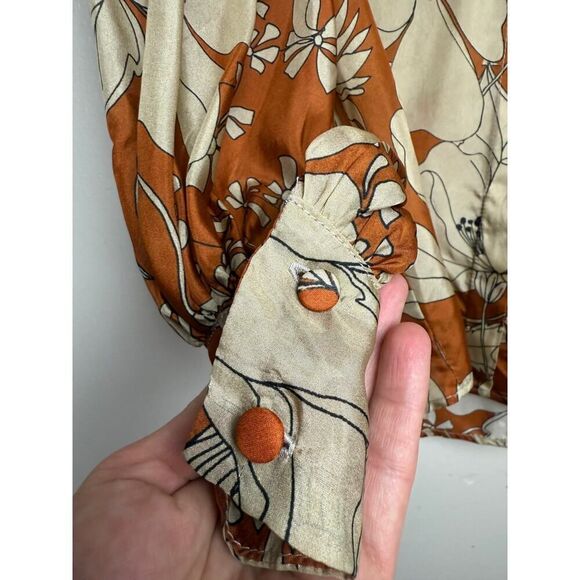 Hunter Bell Brown Floral Silk Blouse Sz. XS - Picture 3 of 5